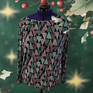 Apt. 9 Christmas Tree Long Sleeve Tee Scoop Neck